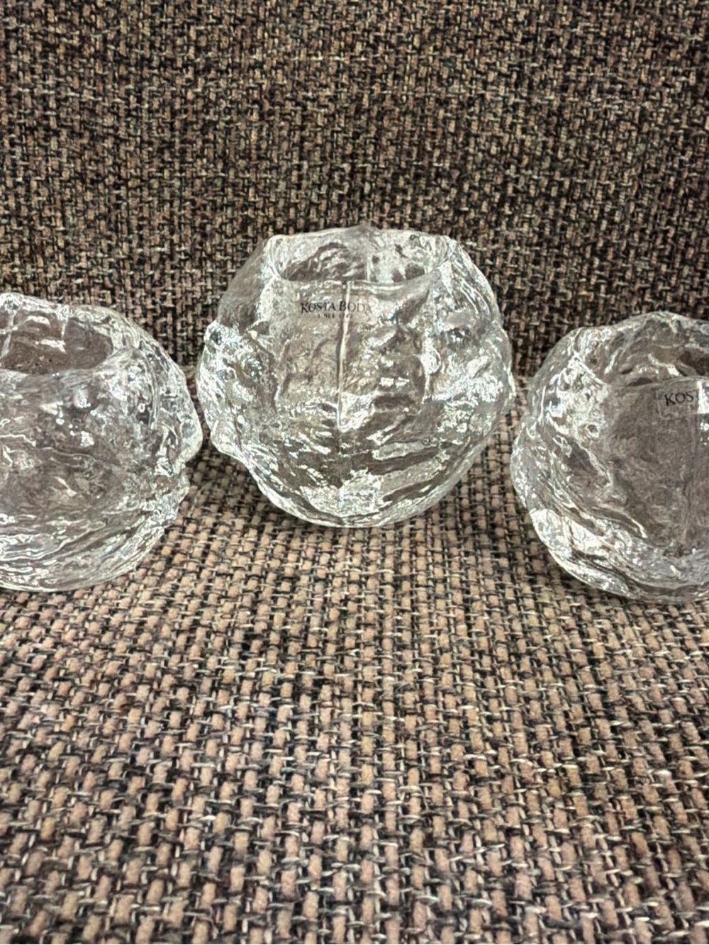 Kosta Boda Clear Sculptural Glass Votive Bowls (Set of 3)